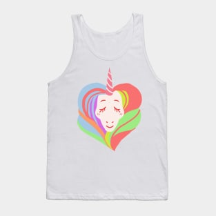 White ranbow color heart shape hair love unicorn Tank Top